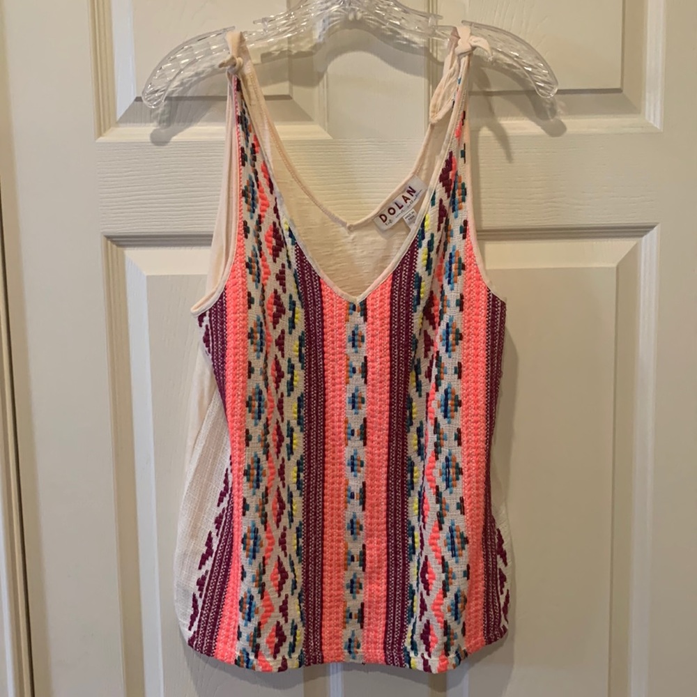 dolan Multicolor Striped Crochet Knit Tank Top - Pink, White, Blue